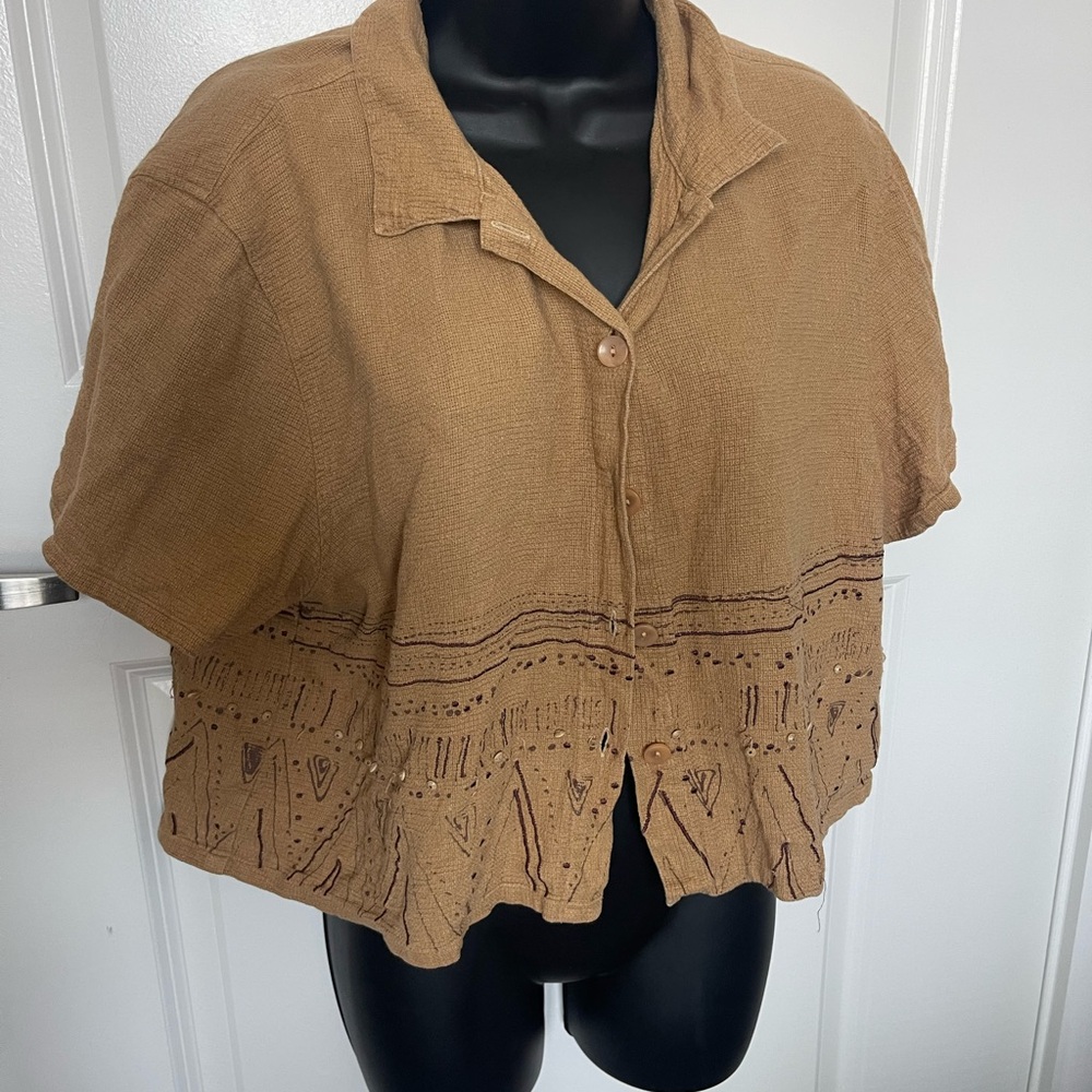JohnPaulRichard Tan Button-Down Women's Shirt